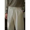 Calça Casual Masculina Outono/Inverno Mistura de Algodão Amiga da Pele Fivela de Metal Cintura Meio Elástica Calça de Perna Reta Calça de Perna Larga