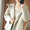 Nuevo Abrigo Corto con Capucha de Lana Pura Doble Cara para Mujer Otoño-Invierno, Chaqueta Corta de Lana Gruesa Estilo Coreano para Mujeres Menudas