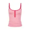 Camisola de Rayas con Bloques de Color y Medio Botón de Dopamina Unbdns para Mujer, Top de Verano Ajustado Favorecedor para Chicas Atrevidas