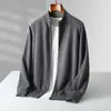 Novo suéter de lã pura outono e inverno para homens, jaqueta cardigã dupla face, espessada e quente, suéter de tricô com gola semi-alta para usar como peça externa