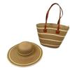 Chapéu de Palha Novo Transfronteiriço Bolsa de Palha Larga Conjunto de Duas Peças Chapéu de Sol para Viagem Aba Larga Bolsa Tote de Grande Capacidade