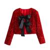 Amazon Transfronterizo Mujer Otoño e Invierno 2024 Nuevo Moda Europea y Americana Cuello Redondo Lentejuelas Lazo Chaqueta Corta