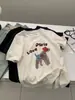 Camiseta de Manga Corta de Tejido Cepillado para Mujer, Estilo Coreano, Cuello Redondo, Hombro Normal, Capa Base, con Bordado de Cachorro, Primavera Temprana 2026