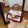 Bolso Cruzado Nuevo y Lindo con Estampado de Cerezas 2024, Bolso Cuadrado Pequeño con Asa Retorcida, Diseño Fresco de Bloques de Color, Bolso para Mujer