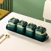 Conjunto de Caixa de Temperos Dourada de Luxo Leve, Garrafas de Armazenamento de Sal e Glutamato Monossódico para Cozinha, Combinação de Potes de Temperos Domésticos Divididos da Moda