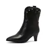 Costura com Rebites Botas Femininas para Comércio Exterior para Outono e Inverno Botas Europeias e Americanas Botas de Salto Alto Botas de Tamanho Grande 40 Botas de Cavaleiro 48 Botas Curtas Novas