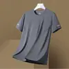 Camiseta de seda helada de verano para hombre, cuello redondo, color liso, secado rápido, manga corta, deportiva, holgada, fina, transpirable, de media manga