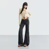 Jeans de Mujer Transfronterizos con Ligero Acampanado, Estilo Workwear, Corte Delgado, Largo Hasta el Suelo, Estilo Americano, Pantalones Largos Grises Premium, Largo Extendido Gris Premium, Patrón Yichun
