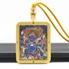 Pingente Thangka Dourado Pintado à Mão Oito Dragões Guardiões Thangka Colorido de Cinco Dimensões Dupla Face Preservador de Cor Colar Amuleto de Buda Portátil