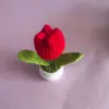 Planta de Tulipán Pequeño en Maceta Simulada de Lana Tejida Adornos de Escritorio Coche Oficina Regalos Hechos a Mano para el Día del Maestro
