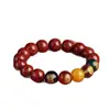 Pulsera de Cinabrio Crudo con Arena de Cristal Translúcido, Diseño de Dios de la Riqueza de Cinco Vías, Pulsera Unisex, Joyería de Regalo para Año de Nacimiento al por Mayor