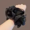 Elástico de Cabelo Franzido Estilo Francês Lazy Chic, Corda de Cabelo Versátil Preta, Acessório de Cabelo Elegante para Rabos de Cavalo