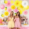 Nuevas Decoraciones de Fiesta Temáticas de Limón de Verano de Amazon Abanicos de Papel Rosas y Amarillos Bolas de Panal Suministros de Decoración para Escena de Fiesta