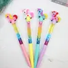 Directo de fábrica nuevo cabeza de goma suave de unicornio palo de hada colorido regalos creativos bolígrafo de gel pluma fuente comercio exterior Mayoreo