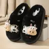 26 novas pantufas de algodão com estampa de vaca para inverno, estilo transfronteiriço, para homens e mulheres, estilo casal, confortáveis e quentes para uso em casa, pantufas de algodão antiderrapantes para interior