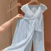 Pijama de renda de manga curta estilo minimalista puro desejo de verão para mulheres, shorts justos com bojo, conjunto de duas peças para casa
