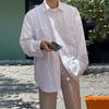 [Liquidação] camisa de manga comprida masculina primavera e outono estilo coreano camisa plissada da moda jaqueta de alta qualidade casual workwear