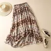 Falda Bohemia Estampada para Mujer, Falda de Verano Francesa Retro de Cintura Alta Fluida de Longitud Media Línea A