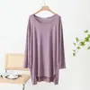 Vestido Fino Estilo Primavera y Verano con Parte Delantera Corta y Trasera Larga, Cuello Redondo, Color Sólido, Corte Holgado, Talla Grande, Mangas Largas, para Casa y Uso Casual