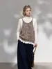 Camisola de punto de encaje estilo coreano para mujer, principios de otoño, cuello redondo, botones de madera, top corto sin mangas en capas
