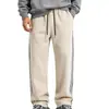 Pantalones Casuales de Hombre Amazon Otoño Invierno Tejido Pesado Bloque de Color Cinta de Tejido Cordón Pantalones Largos Holgados Deportivos Pantalones Rectos con Más Terciopelo