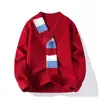 Bufanda Roja Cuello en V Color Contrastante Prendas de Punto Chaqueta para Hombre Invierno Atmósfera Navideña Estilo Perezoso Prendas de Punto para Pareja Prendas de Punto