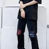 Vaqueros ajustados elásticos de estilo hip-hop para hombre, de moda, con parches bordados de flores de anacardo, estilo hip-hop, para tiendas transfronterizas de Amazon, Europa y América.
