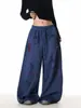 Pantalones Anchos de Dibujos Animados Azul Lavado para Mujer Otoño e Invierno 2025 Pantalones Rectos Adelgazantes de Cintura Alta Casuales de Moda