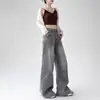 Jeans Casuales Cómodos de Moda Gris Moteado Sueltos de Tiro Alto Versátiles con Control de Abdomen para Mujer