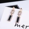 Pendientes de moda coreana 925 con diamantes negros, geométricos rectangulares, de cadena triangular, con pedrería, una generación de cabello