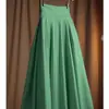 Etiqueta de Remate de Tienda-Excedente Cortado Falda Elegante Estilo Francés Verde Verano Moda Falda de Cintura Alta Línea A Adelgazante