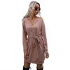 Bai Fen Zhi Yi Vestido Suéter de Punto con Botones de Manga Larga de Color Sólido Ajustado Europeo y Americano Otoño e Invierno para Mujer