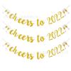 ¡Salud por 2022! Banner de vidrio con purpurina y pequeños discos para celebrar el Año Nuevo 2022 Banner para fiesta de Año Nuevo