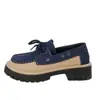 Zapatos Bajos de Encaje Frontal Estilo Retro Británico Transfronterizos para Mujer Comercio Exterior Combinación de Colores Remaches Casuales Mocasines de Suela Gruesa