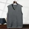 Chaleco de punto de cachemira de siete pines, de doble hebra, engrosado, para hombre, con cuello en V, para otoño e invierno, chaleco de punto sin mangas, casual de negocios