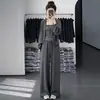 Conjunto de três peças Roupa de primavera e outono para mulheres 2026 novo conjunto de calça pantalona com cardigã e regata listrada