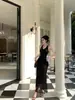 Vestido Halter de Lunares Afelpados con Cuello en V Cintura Fruncida Bodycon Sirena Maxi Vestido Puro Deseo Sexy Vestido Formal Verano