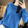 Novo suéter simples de cor sólida com gola redonda estilo coreano para outono e inverno, blusa quente de malha de manga comprida para mulheres