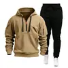 Conjunto de Sudadera con Capucha y Pantalones Deportivos Multibolsillos para Hombre de Primavera y Otoño Color Sólido Chaqueta con Capucha de Primavera y Otoño Conjunto Deportivo