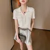 Design leve, top polo simples de manga curta para primavera e verão, estilo básico, linho respirável, fresco e confortável