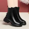Botas Chelsea de Cuero Suave con Suela Gruesa para Mujer Botas Martin de Tacón Grueso Estilo Británico Botas Cortas de Terciopelo para Mujer Otoño e Invierno