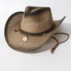 Sombrero de vaquero de paja calada estilo americano, sombrero de paja de ala ancha western transpirable para el verano, sombrero para el sol para exteriores, moderno