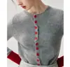 Arte Colorida Estética Básica Cardigã Tricotado em Cashmere de Bebê Suéter Feminino Gola Redonda Modelagem Justa Jaqueta de Outono