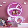 Set de Vajilla Infantil de Fibra de Bambú Dibujo Animado Creativo Plato Dividido Bol para Cena Taza de Agua Cuchara Tenedor Vajilla Juego de Cinco Piezas