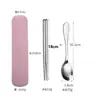 Conjunto de Talheres de Aço Inoxidável Caixa de Armazenamento para Estudantes ao Ar Livre Garfo Colher Hashi Talheres Portáteis Conjunto de Três Peças Venda por Atacado