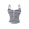 Chica Estilo Coreano~Camisola Rayada Estilo Perezoso con Copas, Ceñidor de Cintura, Chaleco Corto Abotonado Espalda Descubierta para Primavera y Verano