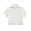 Deseo Puro Sexy Chica Caliente Diseño de Encaje Empalmado Cuello Medio Alto Ajustado Cintura Alta Ombligo Camiseta Corta Top de Mujer