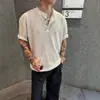 Estilo Old Money Henley de Punto Manga Corta para Hombre Verano Delgado Tencel Lino Camisa Polo Camiseta de Manga Media Alta Gama
