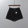 Shorts Jeans Pretos Cintura Alta Feminino Verão 2024 Finos Versátil Casual Dobrado Linha A Perna Larga Hot Pants Emagrecedor