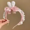 Orelhas de Coelho Fofas Azuis e Rosas Faixa com Laço Rosa para Cabeça Feminina Maid Kc Lolita Adorno de Cabeça Faixa de Cabeça Lolita